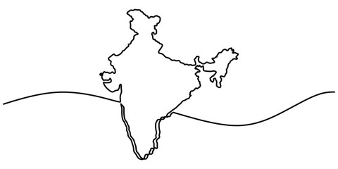 India map outline continuous line drawing. National geography and travel concept. Vector illustration.