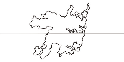 Minimalist one line drawing of a Sydney map. Simple continuous line art for Australian travel.