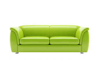 A stylish lime green sofa is presented isolated on a transparent background, offering a pop of modern color