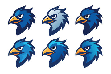 Illustration of six colorful eagle head mascots isolated on white background