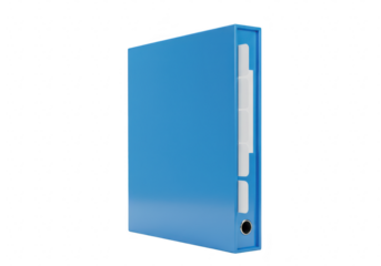 A bright blue ring binder stands upright on a transparent background, ready to organize important documents