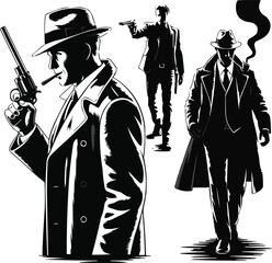 Noir Detective and Action Hero Silhouettes  Classic Crime Scene Poses