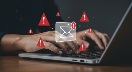 Email Security Alert: Phishing, Spam, or Malware Warning on Laptop