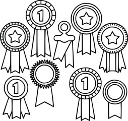 Traditional Award Ribbon Icons  Classic Achievement Badges Outline Set