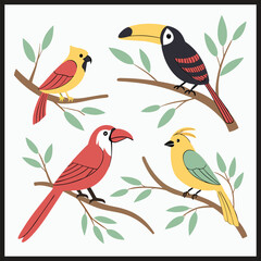 Colorful birds collection illustration