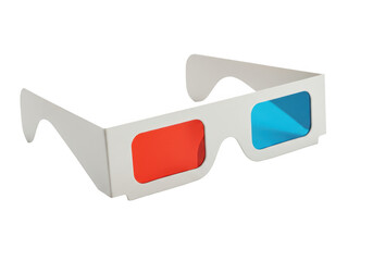 A pair of 3d glasses with red and blue lenses isolated on a transparent background