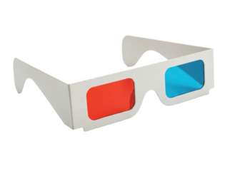 A pair of 3d glasses with red and blue lenses isolated on a transparent background