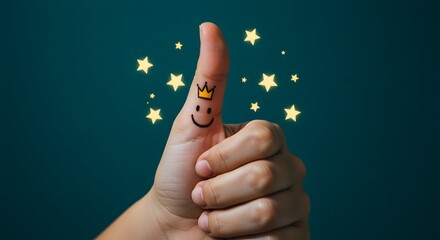 Thumbs Up with Crown and Smiley Face - Success, Approval, Positive Concept