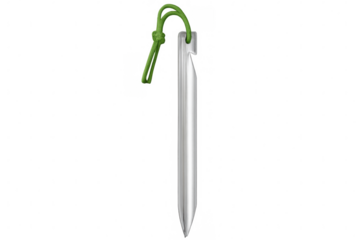Metal Tent Stake with Green Cord on Transparent Background
