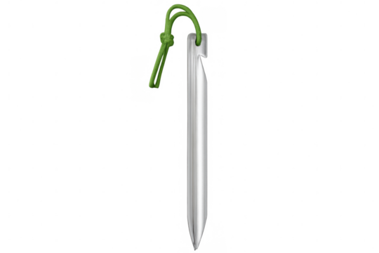 Metal Tent Stake with Green Cord on Transparent Background