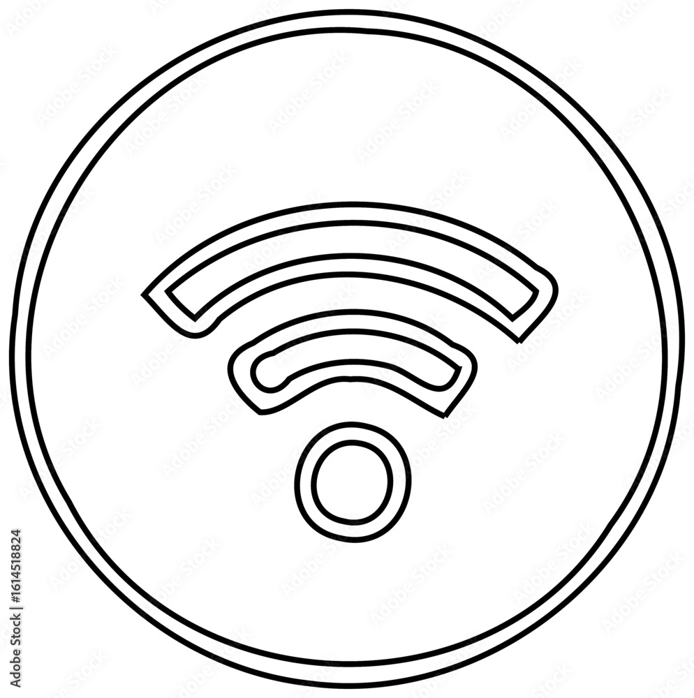 Poster a simple black and white line drawing of a wifi symbol enclosed in a circle.