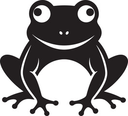 Black silhouette of a happy frog isolated on white background