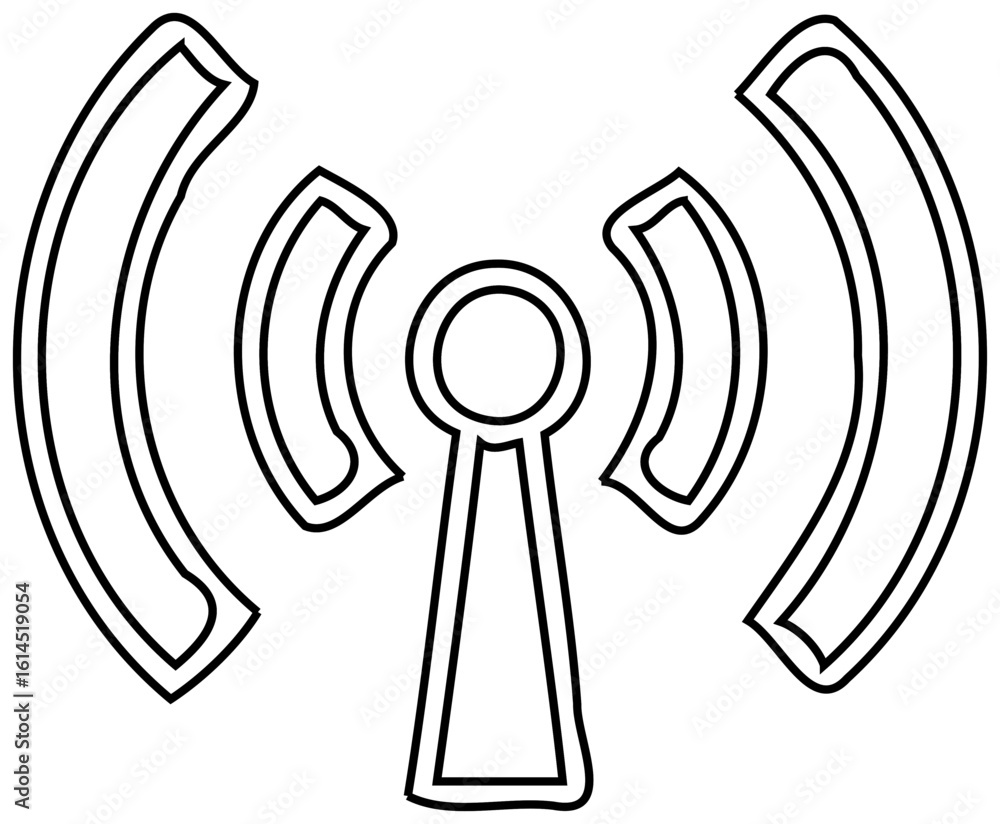 Poster simple black and white line drawing of a wireless signal icon with three curved lines emanating from