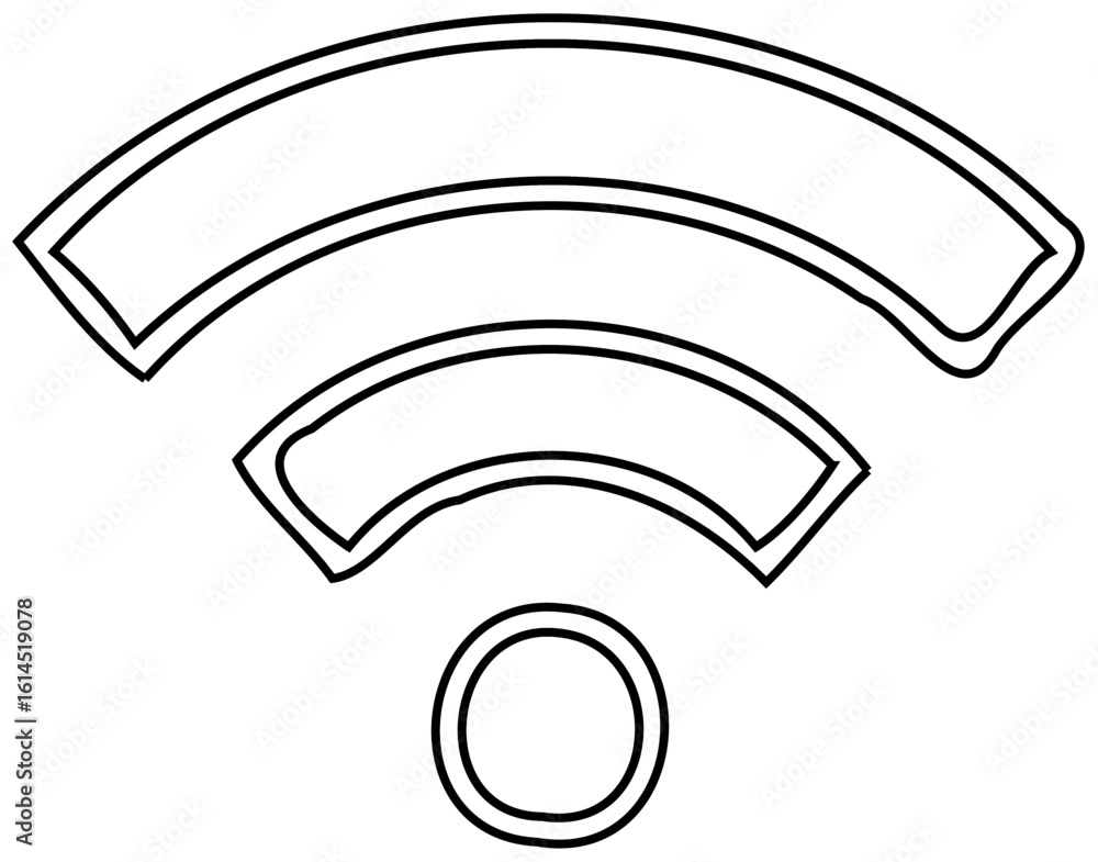Poster a simple black and white line drawing of a wifi signal icon, consisting of concentric arcs and a cir