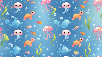 Underwater Seamless Pattern – Cute Marine Life