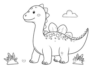 Obraz premium Cute, outlined dinosaur coloring page