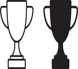 Trophy Cup Icon Set, Outline and Solid Black Award Symbols on White Background.