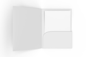 3D A4 paper single pocket folder, open leaflet mockup isolated on background. Blank bifold folder paper template for business presentation document, flyer, catalogue or creative work