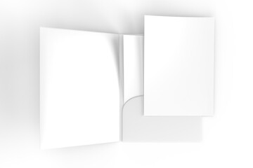 3D A4 paper single pocket folder, open leaflet mockup isolated on background. Blank bifold folder paper template for business presentation document, flyer, catalogue or creative work