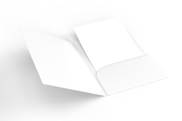 3D A4 paper single pocket folder, open leaflet mockup isolated on background. Blank bifold folder paper template for business presentation document, flyer, catalogue or creative work