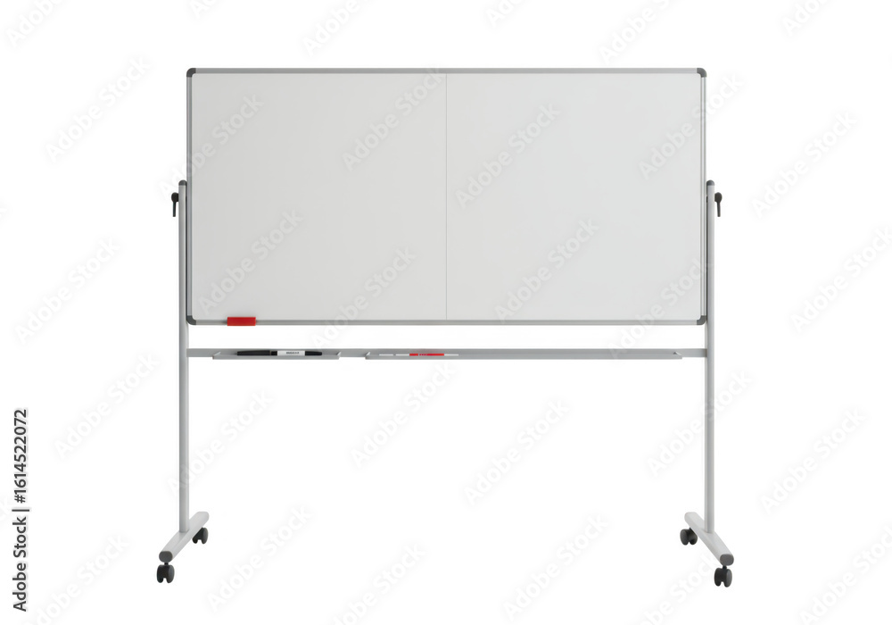 Poster a doublesided mobile whiteboard on wheels stands empty and ready for use in an office or classroom s