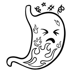 Simple Lineart Angry Stomach Digestive Problem Human Organ Illustration