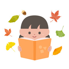 本を読む子供たちの読書の秋イラスト