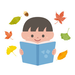 本を読む子供たちの読書の秋イラスト