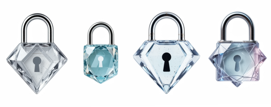 Set of Crystal Diamond-Shaped Padlocks on Transparent Background
 - Powered by Adobe