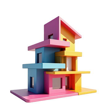 Colorful, modern house design with geometric shapes.