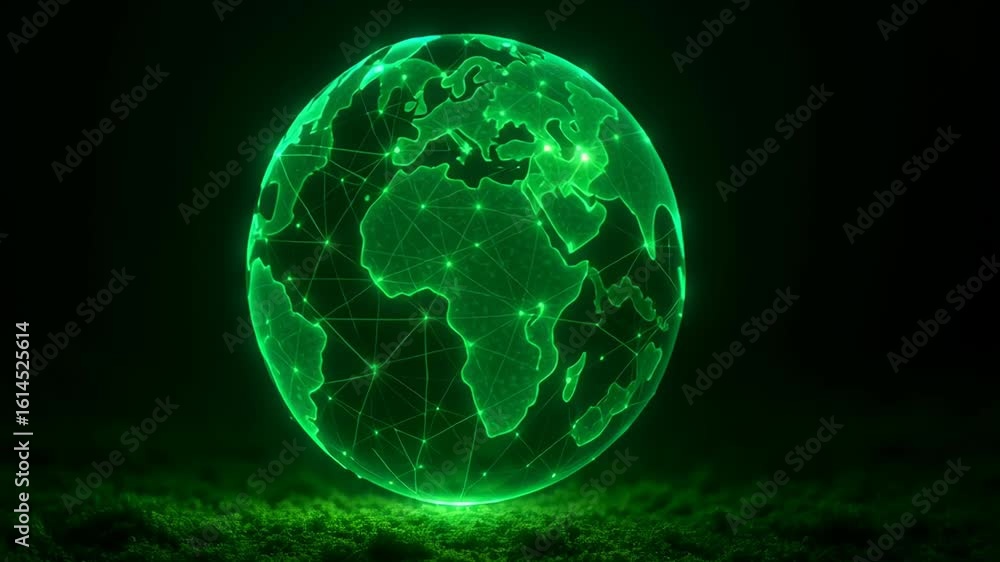 Aufkleber climate data visualization. glowing green digital earth globe with network connections and continent