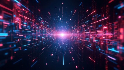 Obraz premium Glowing digital network tunnel abstract background