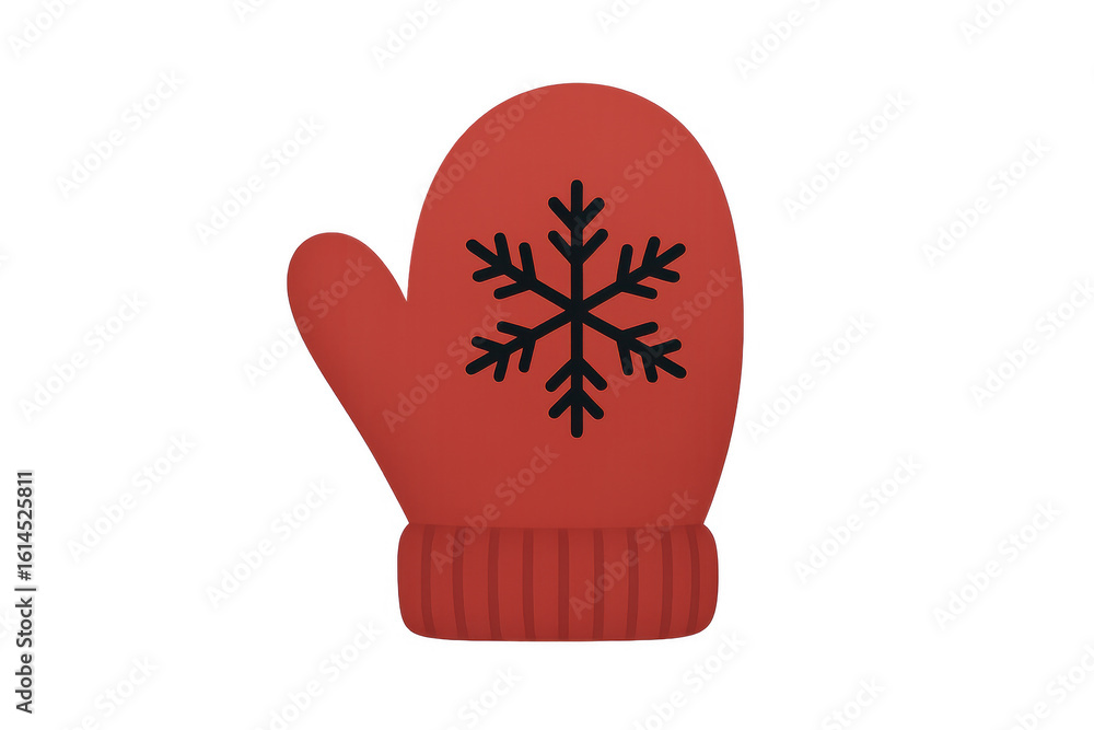 Poster red winter mitten with snowflake design on transparent background
