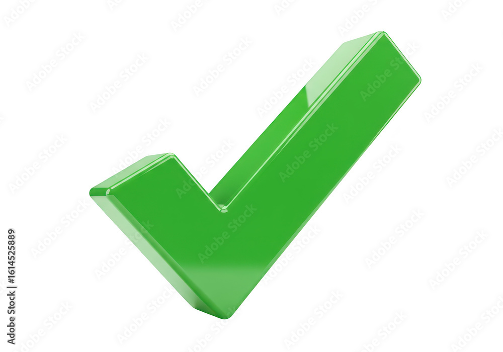 Poster a glossy green check mark symbol isolated on a plain transparent background
