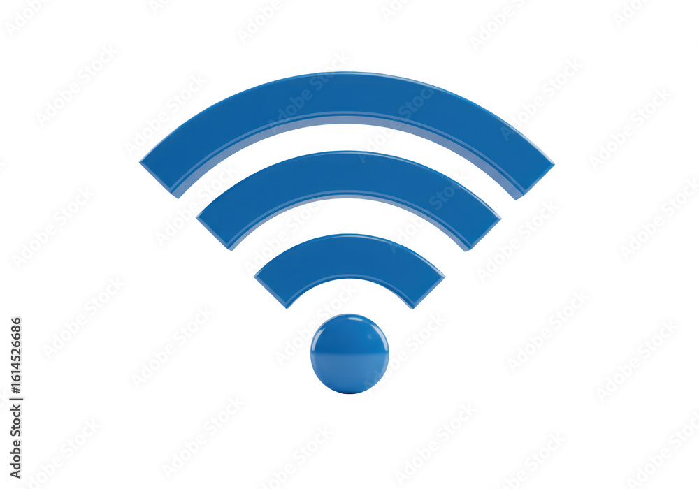 Poster a blue wifi signal icon symbolizing wireless internet connection and network technology, isolated on