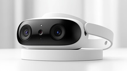 Studio shot of innovative white VR headset showcasing futuristic design and technology integration