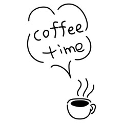 コーヒータイムの線画アイコン（※aiデータでは、コーヒーと吹き出しの文字は切り離せます）