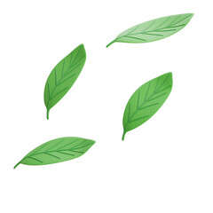  Four floating 3D leaves with soft shadow, used to represent freshness, sustainability, and natural harmony in modern organic or eco-friendly compositions.