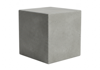 A solid gray concrete cube with a textured surface isolated on a transparent background