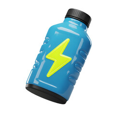 3D Energy Drink Bottle with Lightning Bolt Icon on Transparent Background