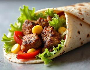 Savory meat wrap with fresh vegetables and corn lettuce tomato
