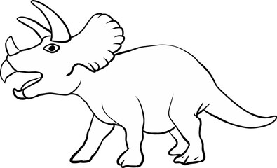 Line illustration of a cartoon triceratops dinosaur