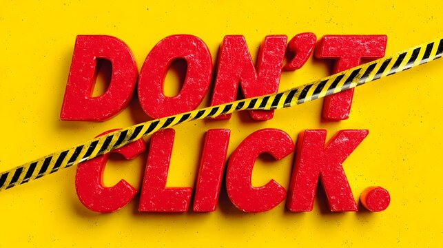 Red don t click text with caution tape on yellow background