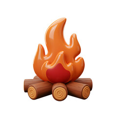 3D Campfire with Burning Flame and Logs on Transparent Background