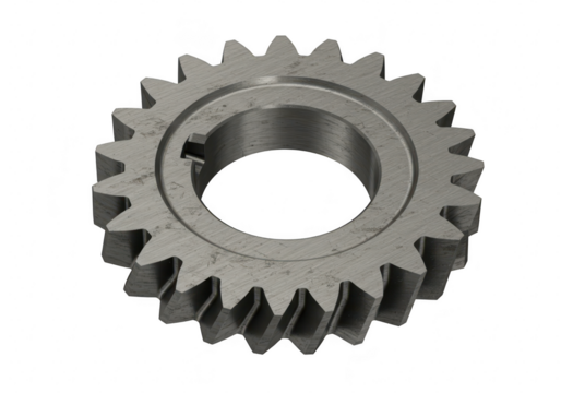 A single metal gear with sharp teeth isolated on a transparent background