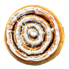 Fototapeta premium Top View of a Glazed Cinnamon Roll with Spiral Layers