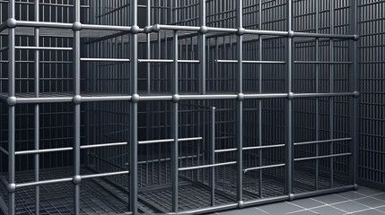 3d seamless prison cage vector illustration. Realistic metal jail bars, iron grid mesh of crossed rods, closed square gaol lattice from pipes for arrest and punishment of criminals in jailhouse