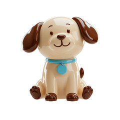 3D Cute Puppy Sitting with Blue Collar on Transparent Background