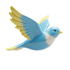 3D Blue Bird Flying with Outstretched Wings on Transparent Background