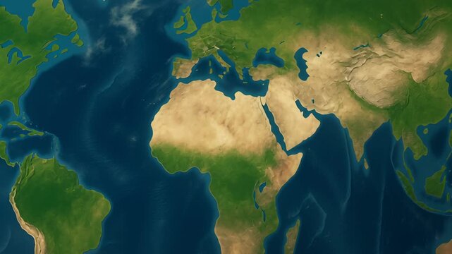 Climate data visualization. Realistic world map displaying global and national borders with detailed land and ocean textures, natural terrain, and diverse - Powered by Adobe